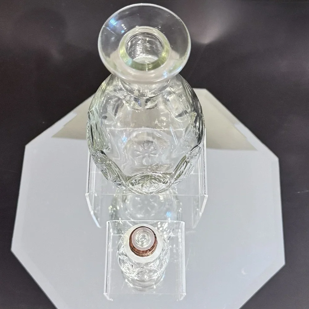 Vintage Illinois Glass‎ Co Clear Cut Glass Liquor Decanter W Cork Seal